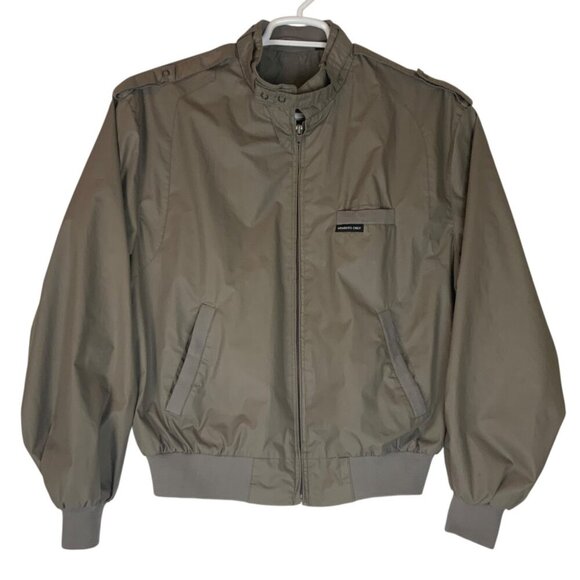 Members Only Mens Cafe Racer Bomber Jacket Sz 42 Taupe Polyester Cotton Vintage - Picture 1 of 9